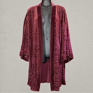 Chico's / Soma Burgundy Sheer Velvet Burnout Kimono Cardigan / Robe